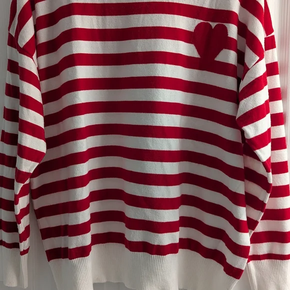Red and White Striped Heart Sweater - Picture 6 of 6